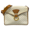 Celine Shoulder Bag Ganchini Macadam Pattern White Light Brown Leather