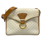 Celine Shoulder Bag Ganchini Macadam Pattern White Light Brown Leather