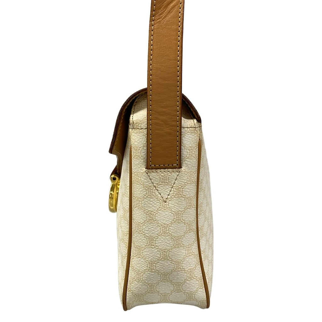 Celine Shoulder Bag Ganchini Macadam Pattern White Light Brown Leather — view 4
