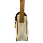 Celine Shoulder Bag Ganchini Macadam Pattern White Light Brown Leather — view 4