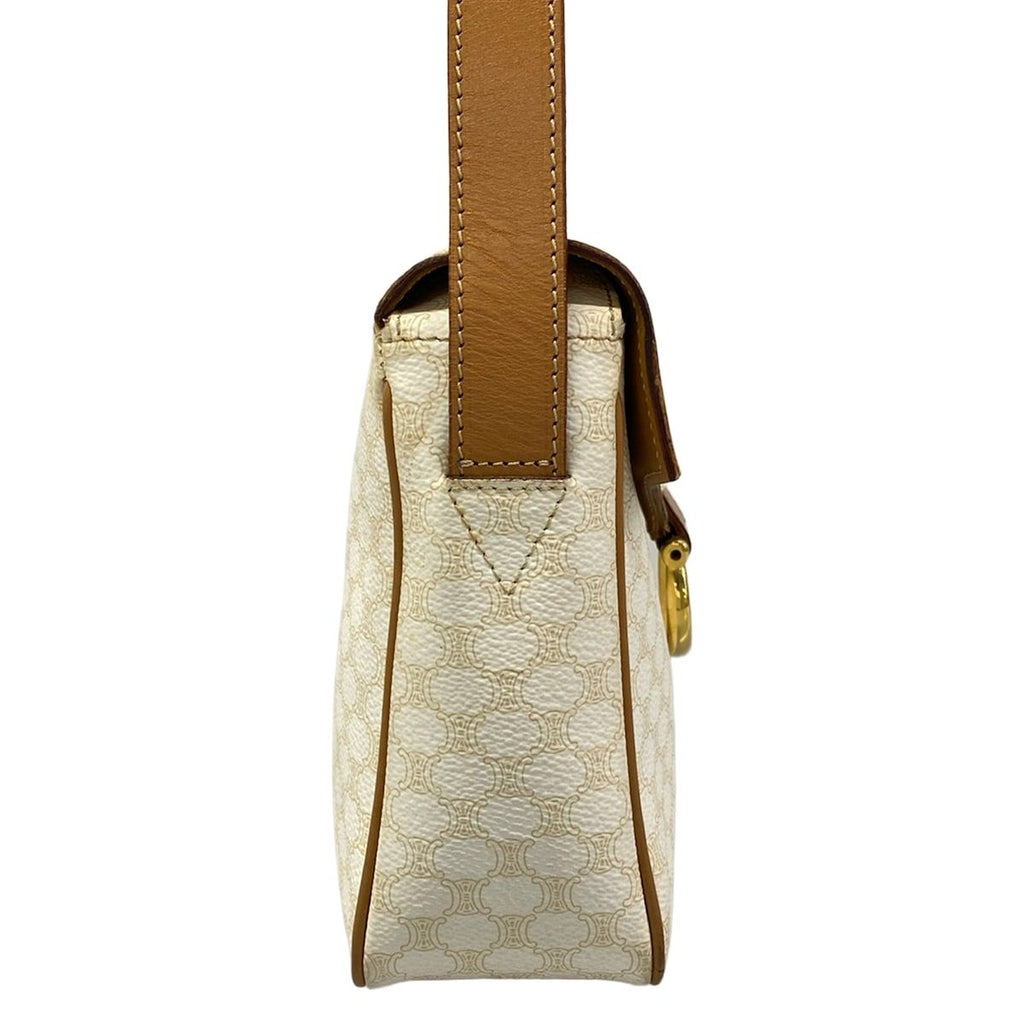 Celine Shoulder Bag Ganchini Macadam Pattern White Light Brown Leather — view 2