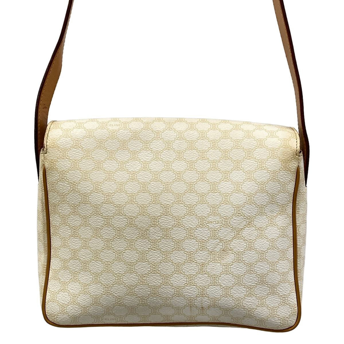 Celine Shoulder Bag Ganchini Macadam Pattern White Light Brown Leather — view 3