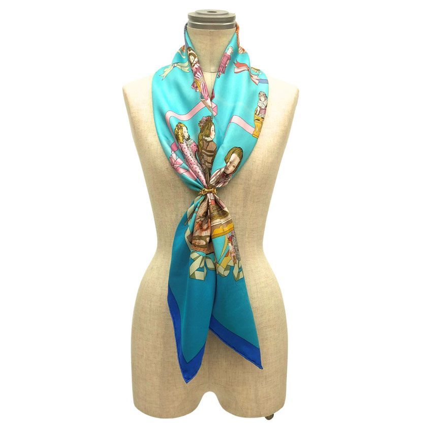 Hermes Scarf Carre 90 Hello Dolly Doll Pattern Blue — view 2
