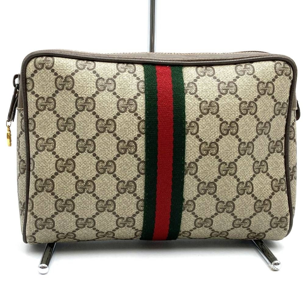 Gucci Clutch Pouch GG Supreme Sherry Brown Vintage