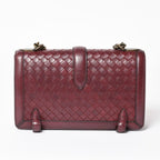 Bottega Veneta Intrecciato Limpia Knot Chain Shoulder Bag Red Calfskin Wine — view 3