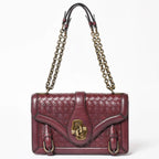 Bottega Veneta Intrecciato Limpia Knot Chain Shoulder Bag Red Calfskin Wine