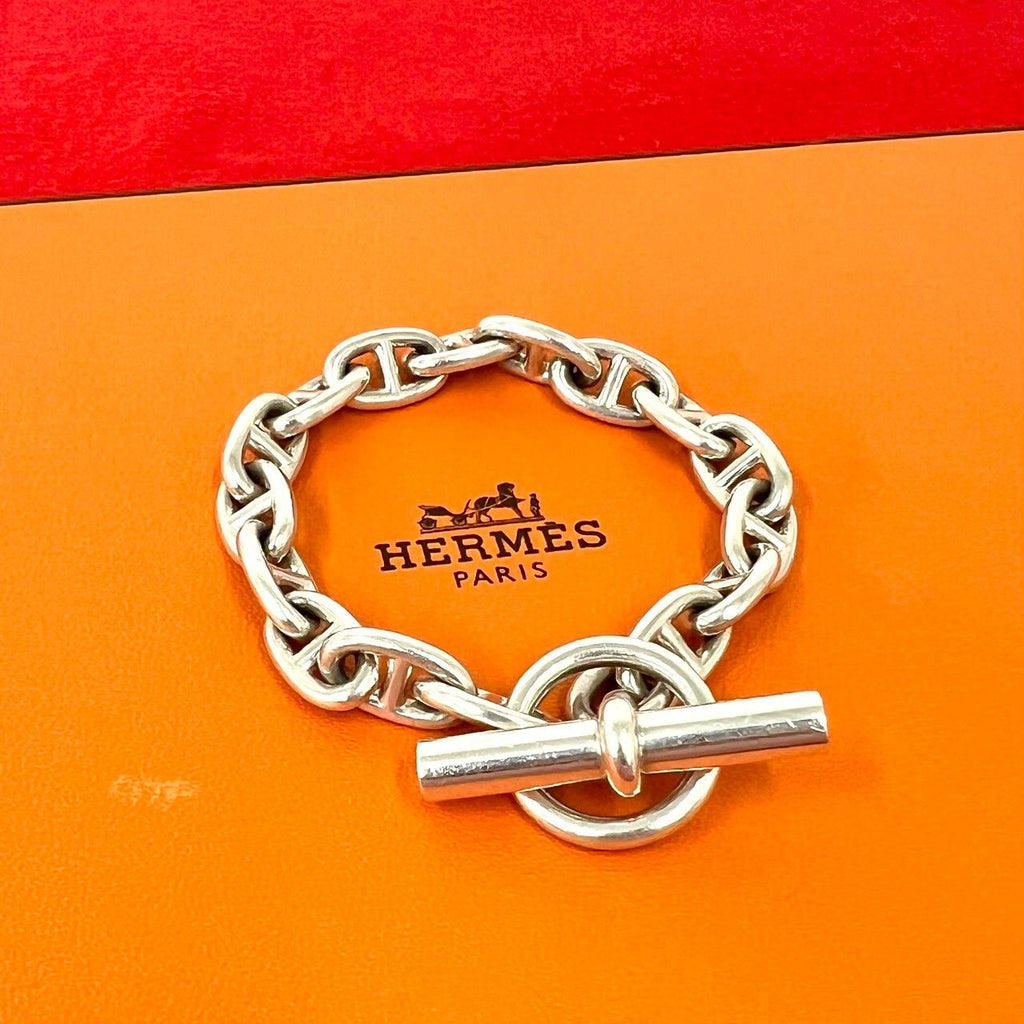 Hermes Cursive Logo Vintage Chaine D'ancre MM 16 Links Bracelet 925 Sterling