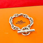 Hermes Cursive Logo Vintage Chaine D'ancre MM 16 Links Bracelet 925 Sterling