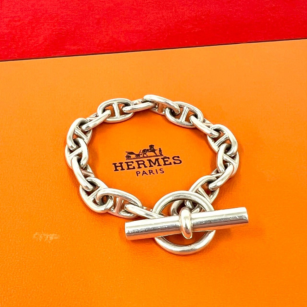Hermes Cursive Logo Vintage Chaine D'ancre MM 16 Links Bracelet 925 Sterling