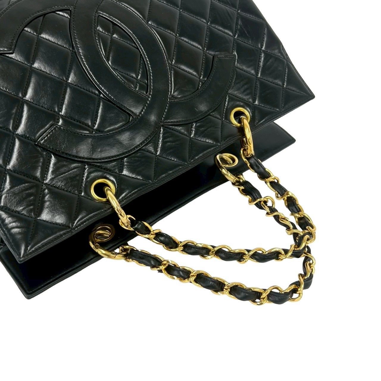 Chanel Card with Quilted CC Logo Jumbo CC Lambskin Tote Black — view 4