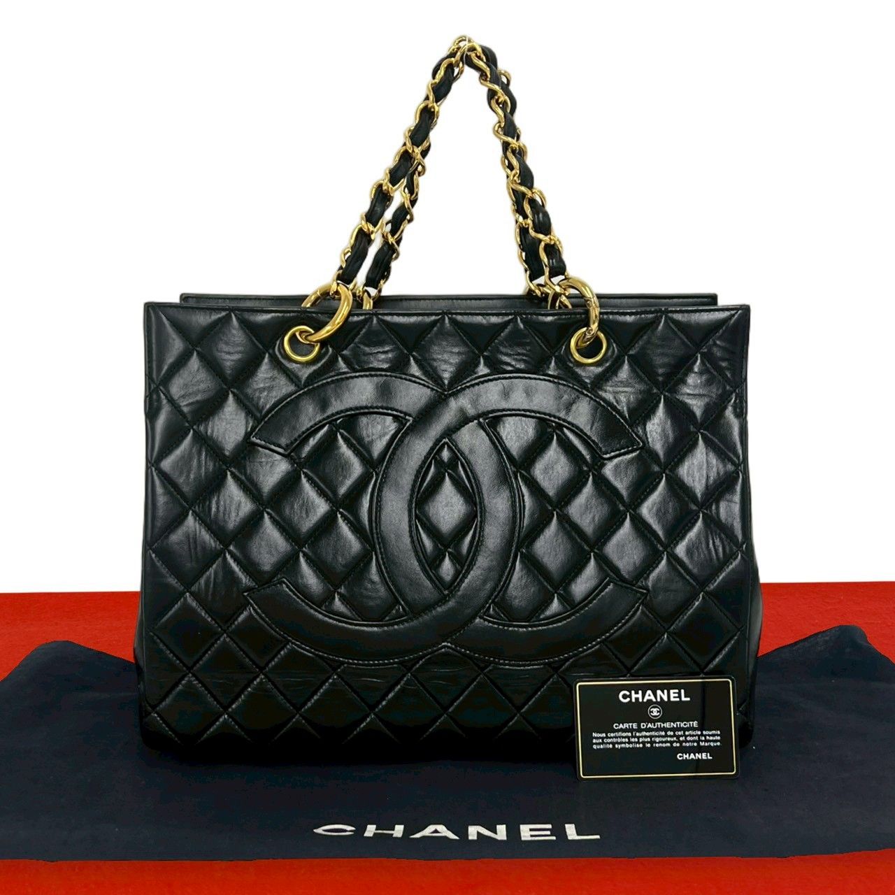 Chanel Card with Quilted CC Logo Jumbo CC Lambskin Tote Black