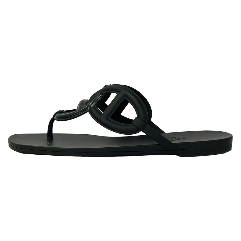 Hermes Sandals 38 Egeri Black Chaine D'ancre