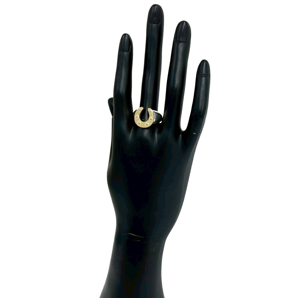 Hermes Vintage Horse Shoe Ring 925 Sterling Silver Gold — view 2