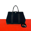 Hermes Garden Party TPM Toile Officier Buffalo Leather 2-Way Shoulder Bag Black