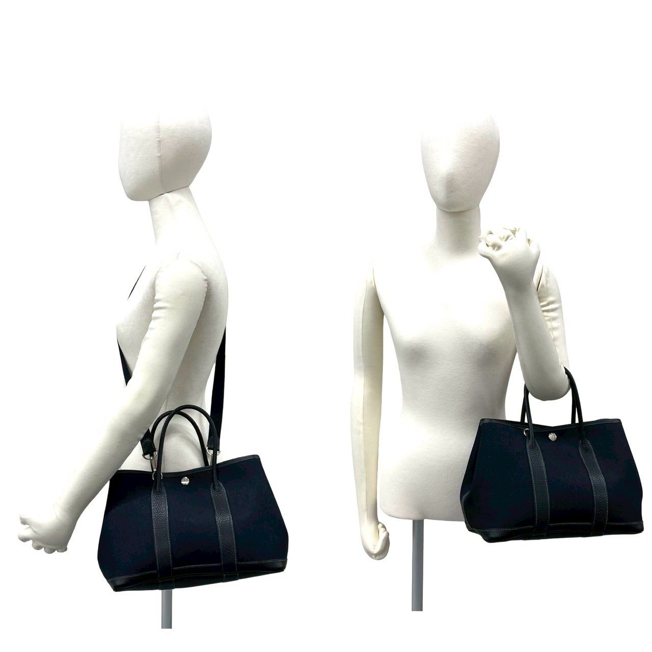 Hermes Garden Party TPM Toile Officier Buffalo Leather 2-Way Shoulder Bag Black — view 2