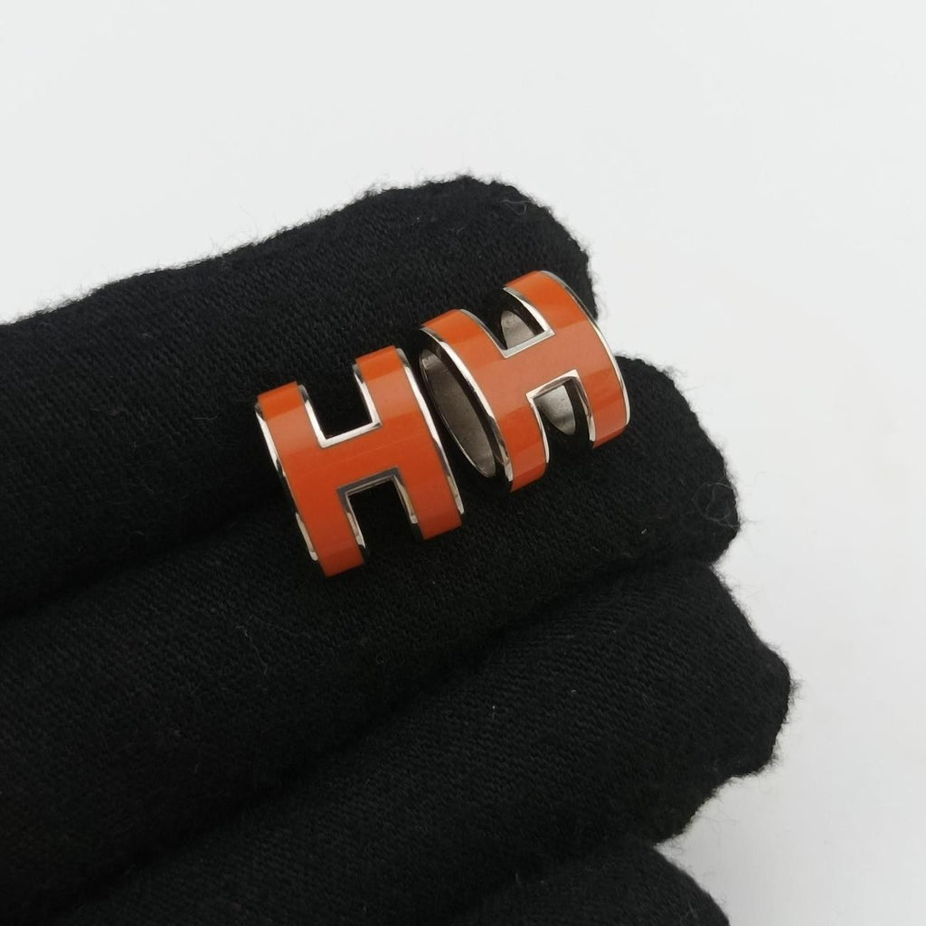 Hermes Pop Orange Gold Enamel Lacca Metal Earring — view 4
