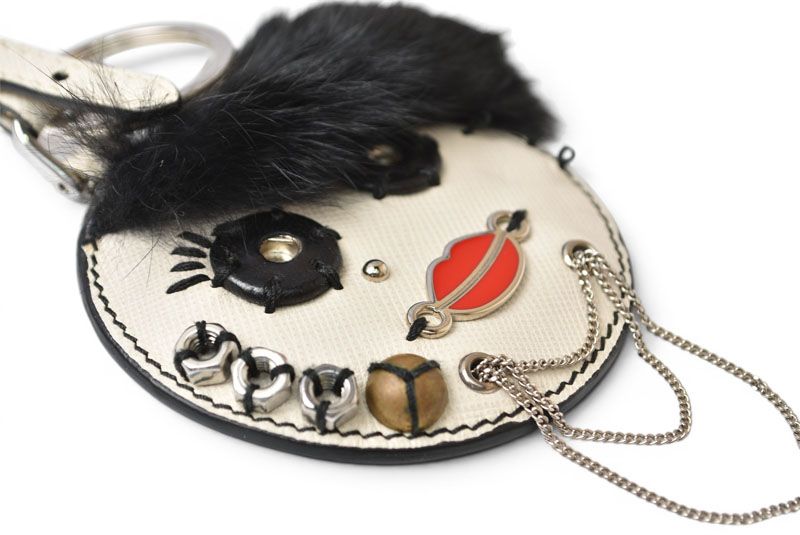 Prada Key Ring Key Holder Saffiano Lock Ivory Bag Charm — view 3