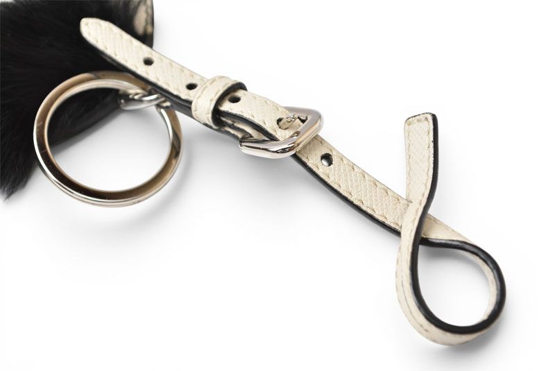Prada Key Ring Key Holder Saffiano Lock Ivory Bag Charm — view 4