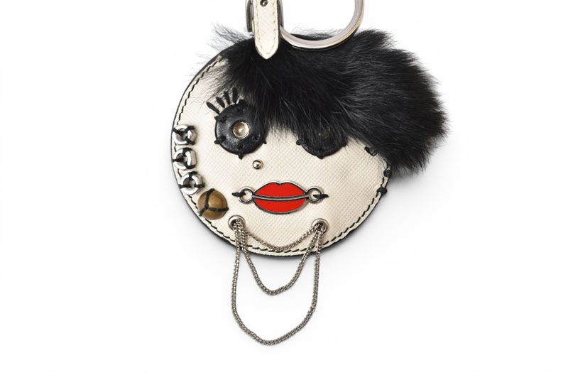 Prada Key Ring Key Holder Saffiano Lock Ivory Bag Charm — view 2