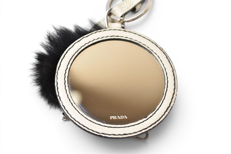 Prada Key Ring Key Holder Saffiano Lock Ivory Bag Charm — view 6