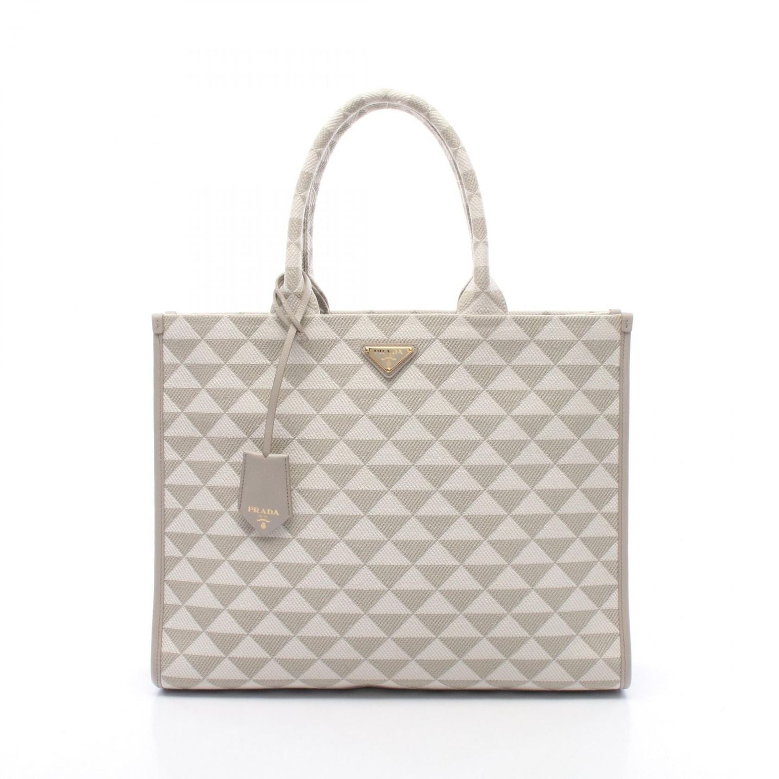 Prada Tote Triangolo Jacquard Symbol Embroidery Gray White Canvas