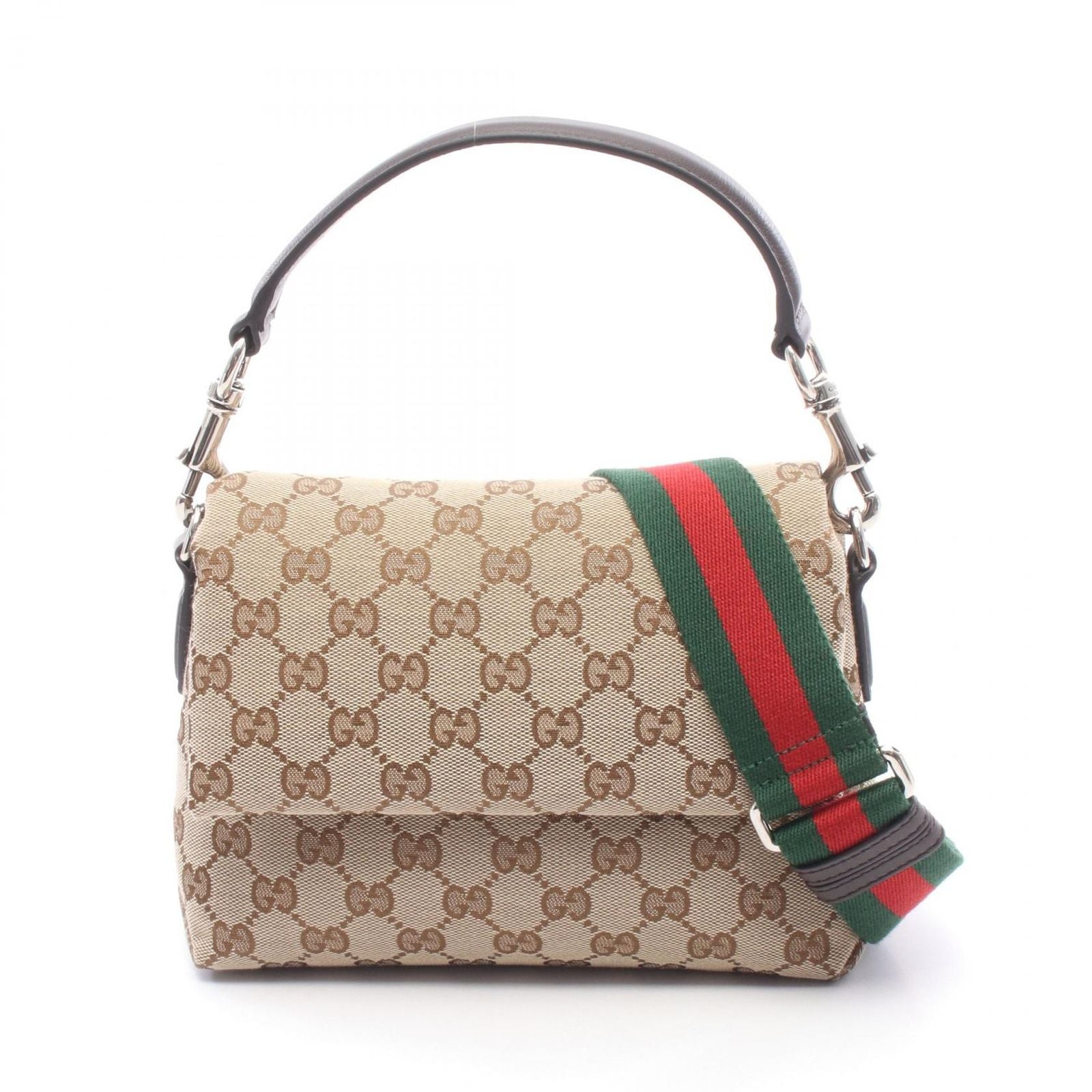 Gucci Handbag GG Canvas Sherry Line 2-Way Beige Dark Brown