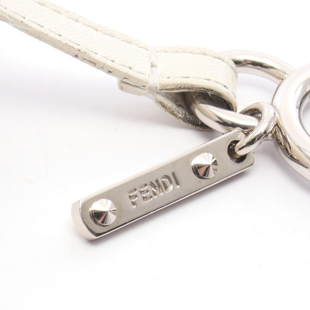 Fendi Charm Pom White Navy Leather Pom Keychain — view 3