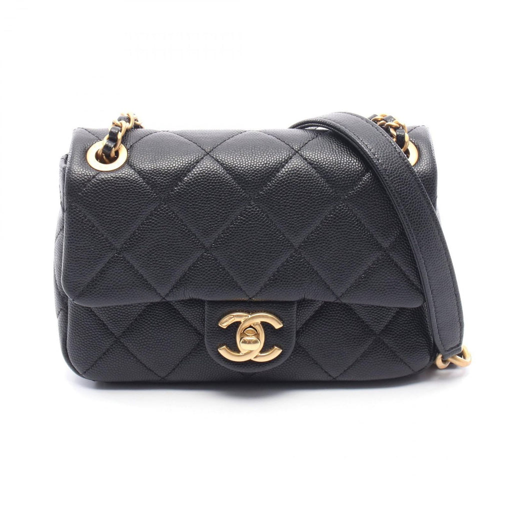 Chanel Shoulder Bag Quilted Mini Flap Black Caviar Leather Chain