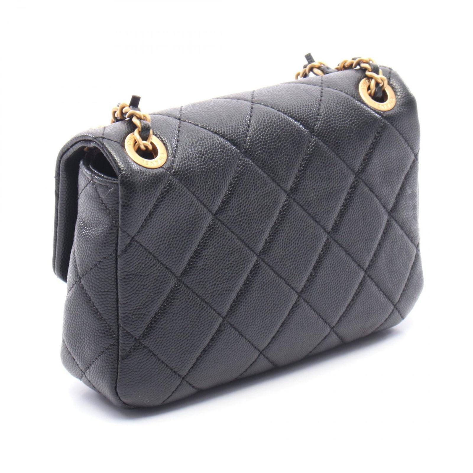Chanel Shoulder Bag Quilted Mini Flap Black Caviar Leather Chain — view 2