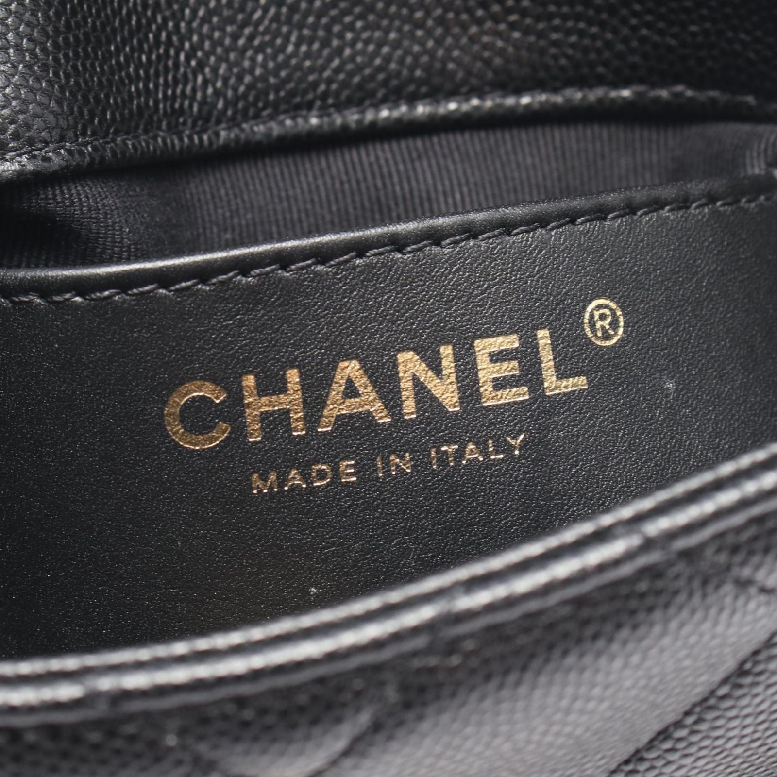 Chanel Shoulder Bag Quilted Mini Flap Black Caviar Leather Chain — view 4