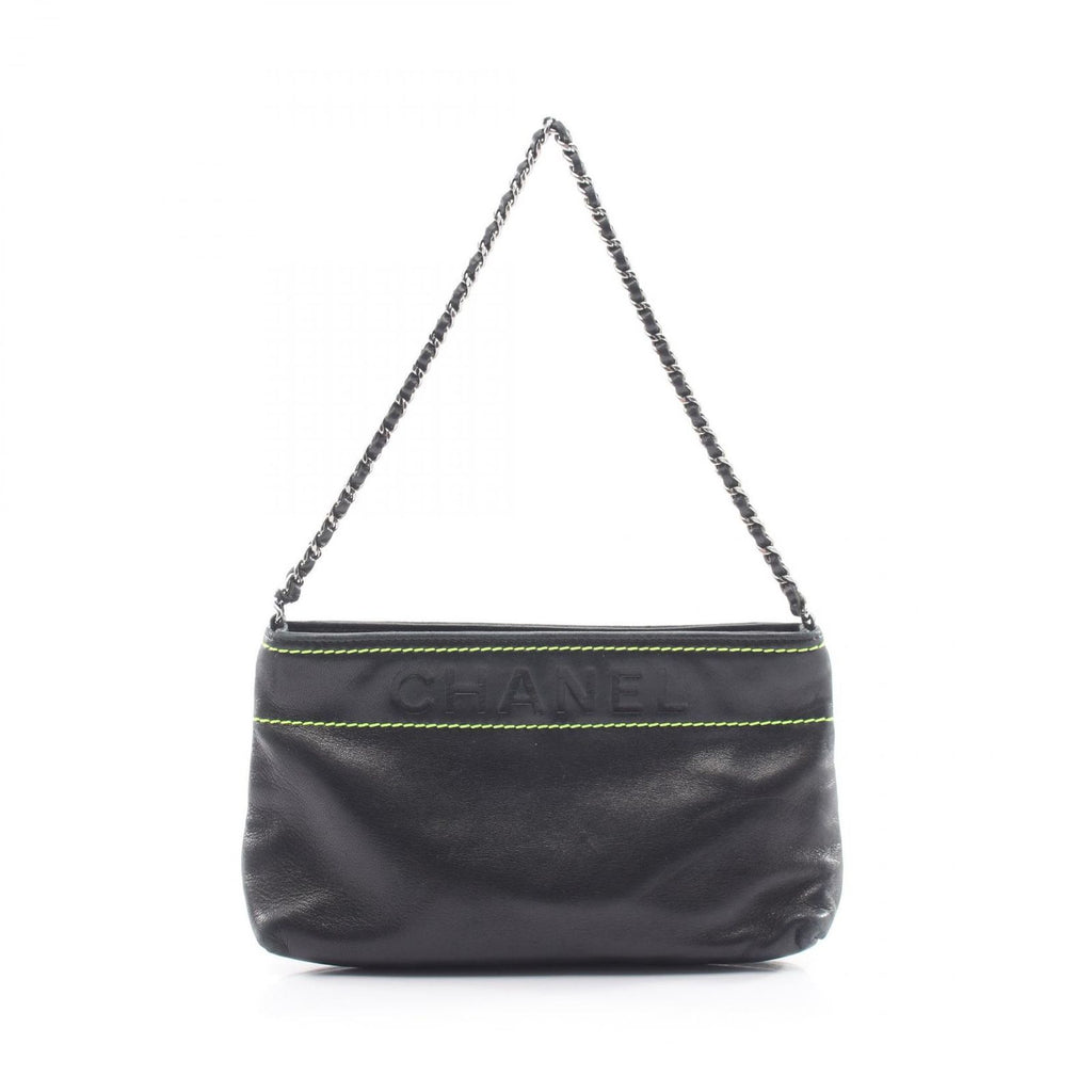 Chanel Handbag Embossed Logo Black Lambskin Chain