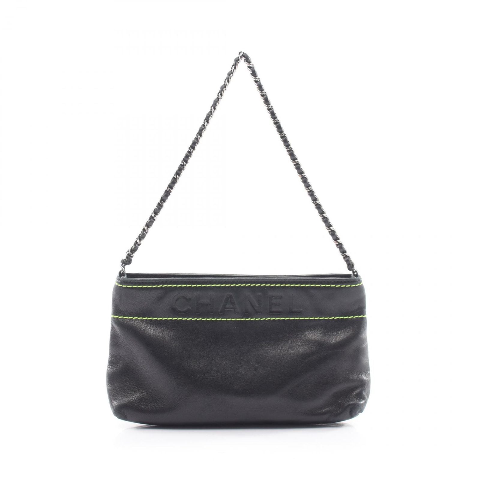 Chanel Handbag Embossed Logo Black Lambskin Chain