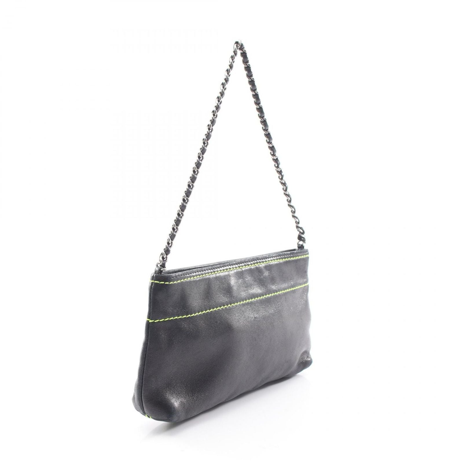 Chanel Handbag Embossed Logo Black Lambskin Chain — view 2