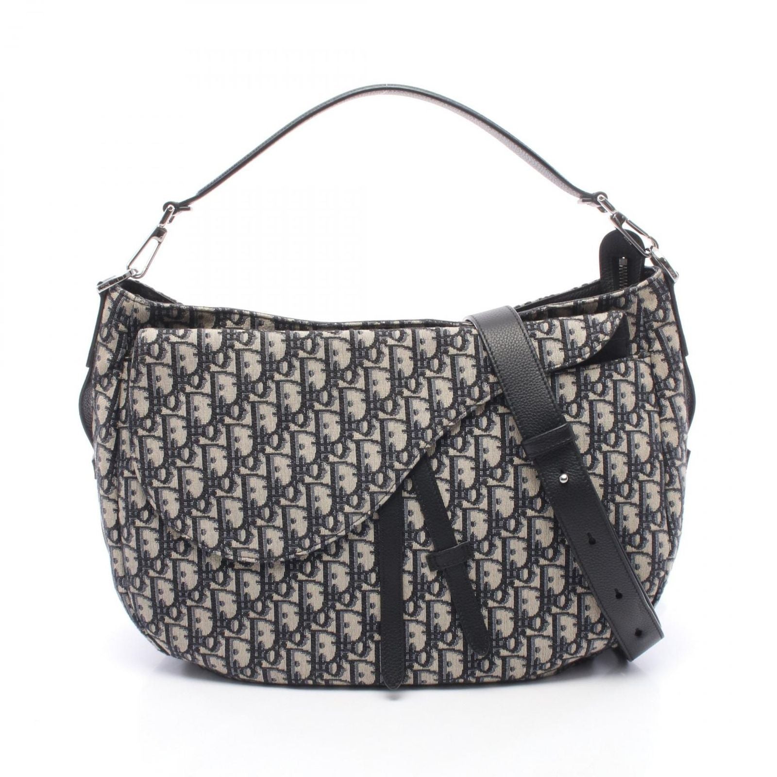 Dior Shoulder Bag Saddle Oblique 2-Way Navy Canvas Leather