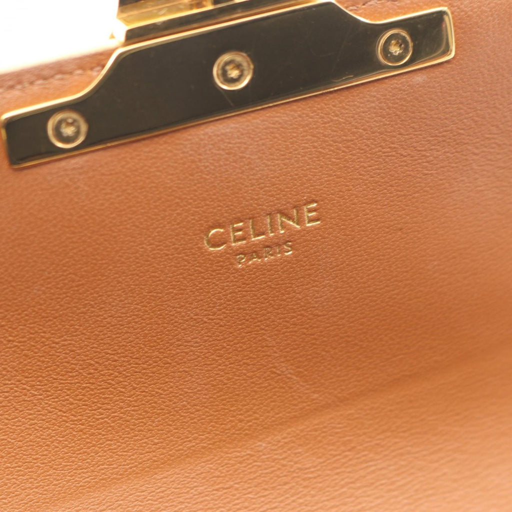Celine Shoulder Bag Claude Triomphe White Brown Canvas Leather — view 4