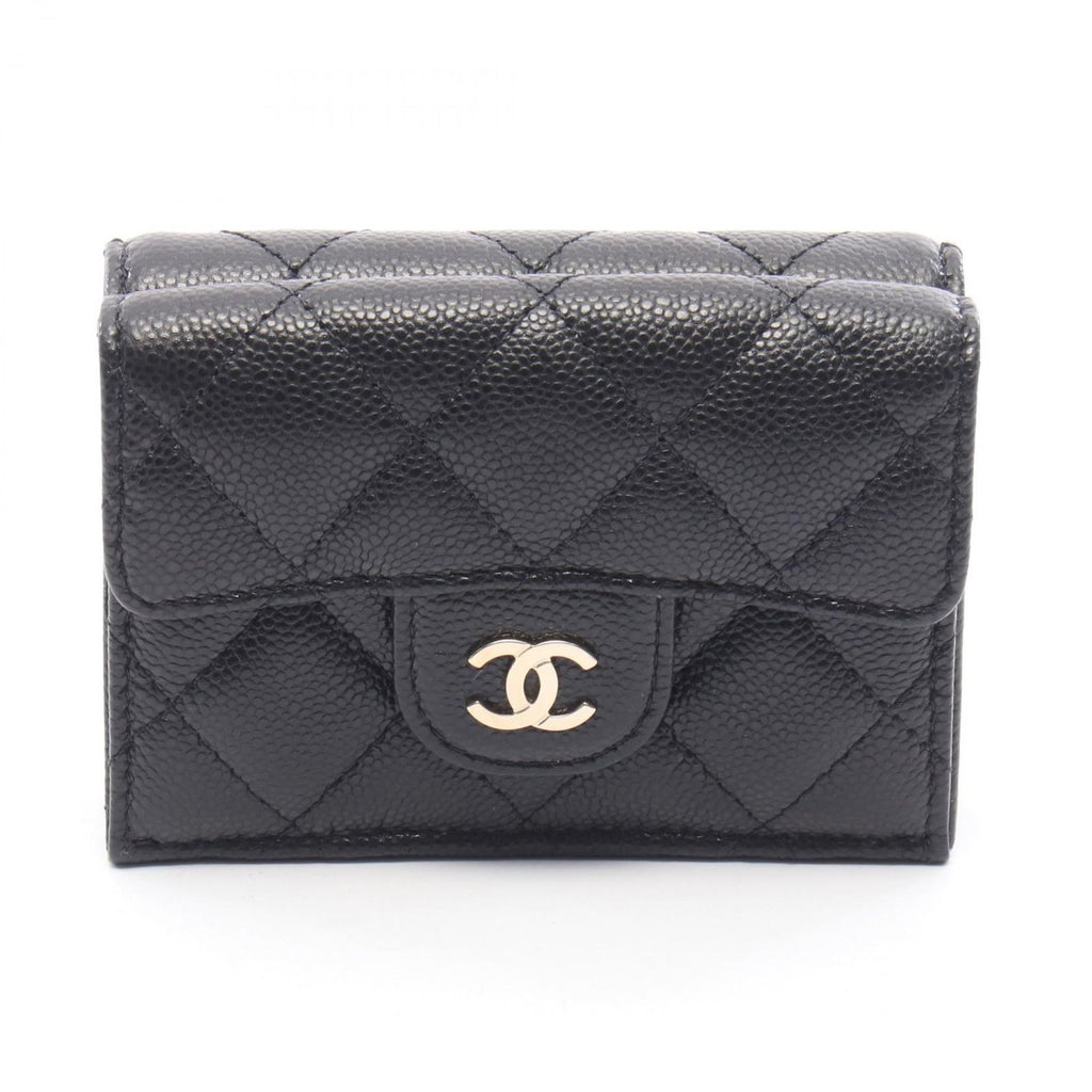 Chanel Trifold Wallet Classic Small Flap Quilted Black Caviar Leather