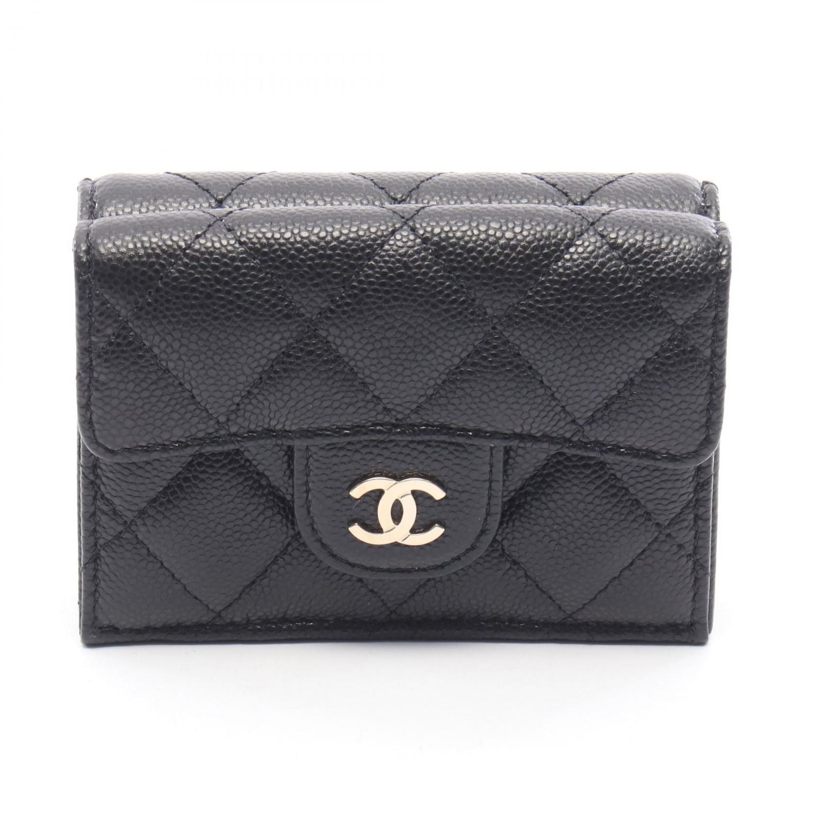 Chanel Trifold Wallet Classic Small Flap Quilted Black Caviar Leather
