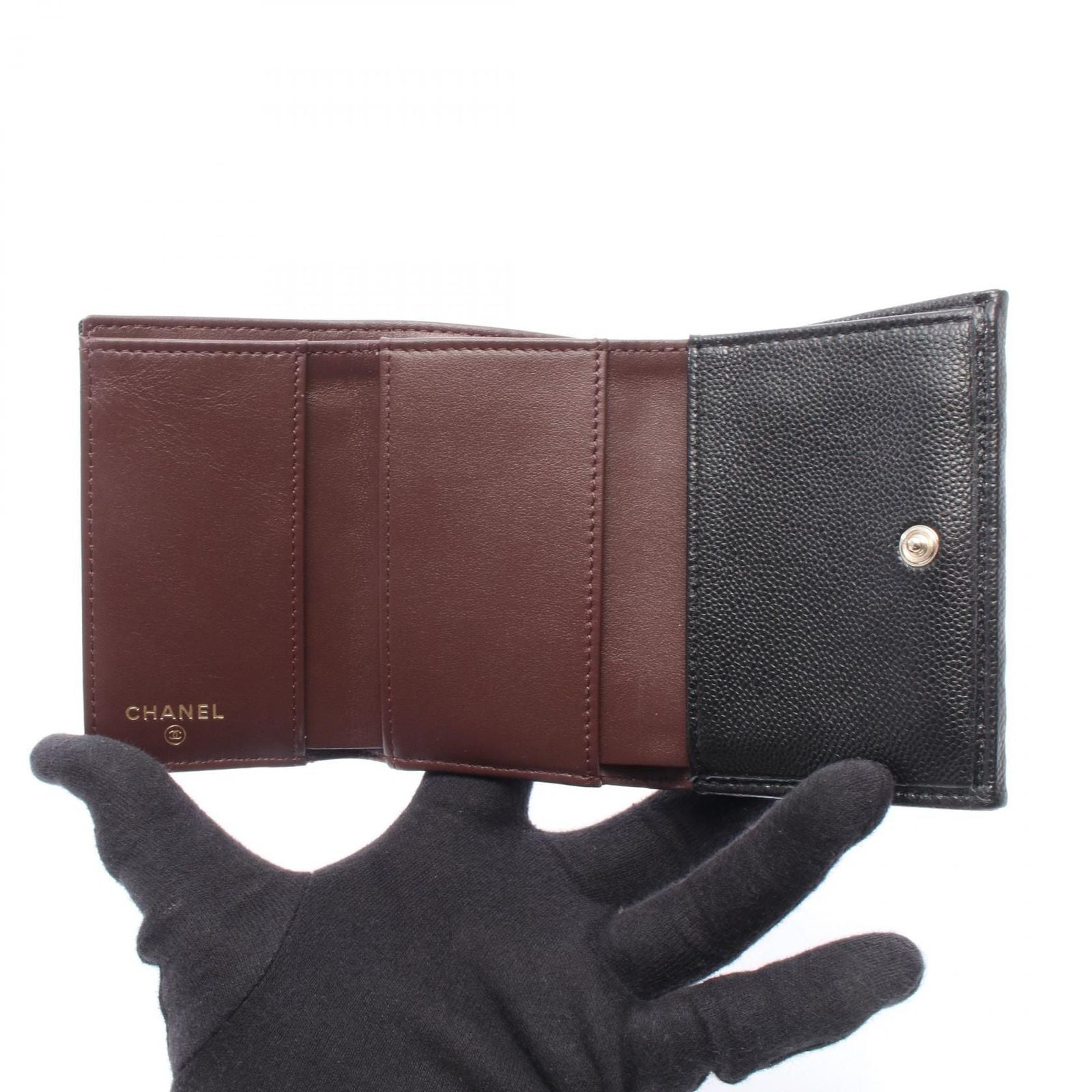 Chanel Trifold Wallet Classic Small Flap Quilted Black Caviar Leather — view 3