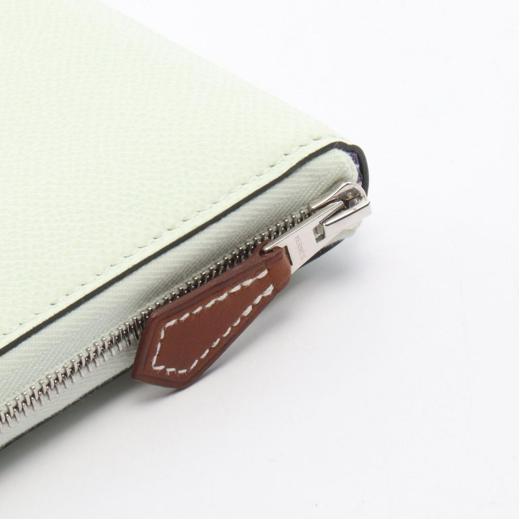 Hermes Round Wallet Azap Long Silk in Vert Fizz Leather Calf in — view 7
