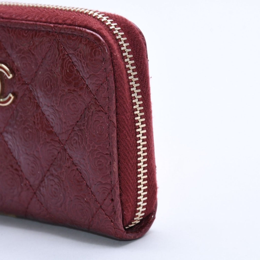 Chanel Camellia Embossed Quilted Zip Around Coin Purse Calfskin CC Logo — view 4