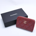Chanel Camellia Embossed Quilted Zip Around Coin Purse Calfskin CC Logo