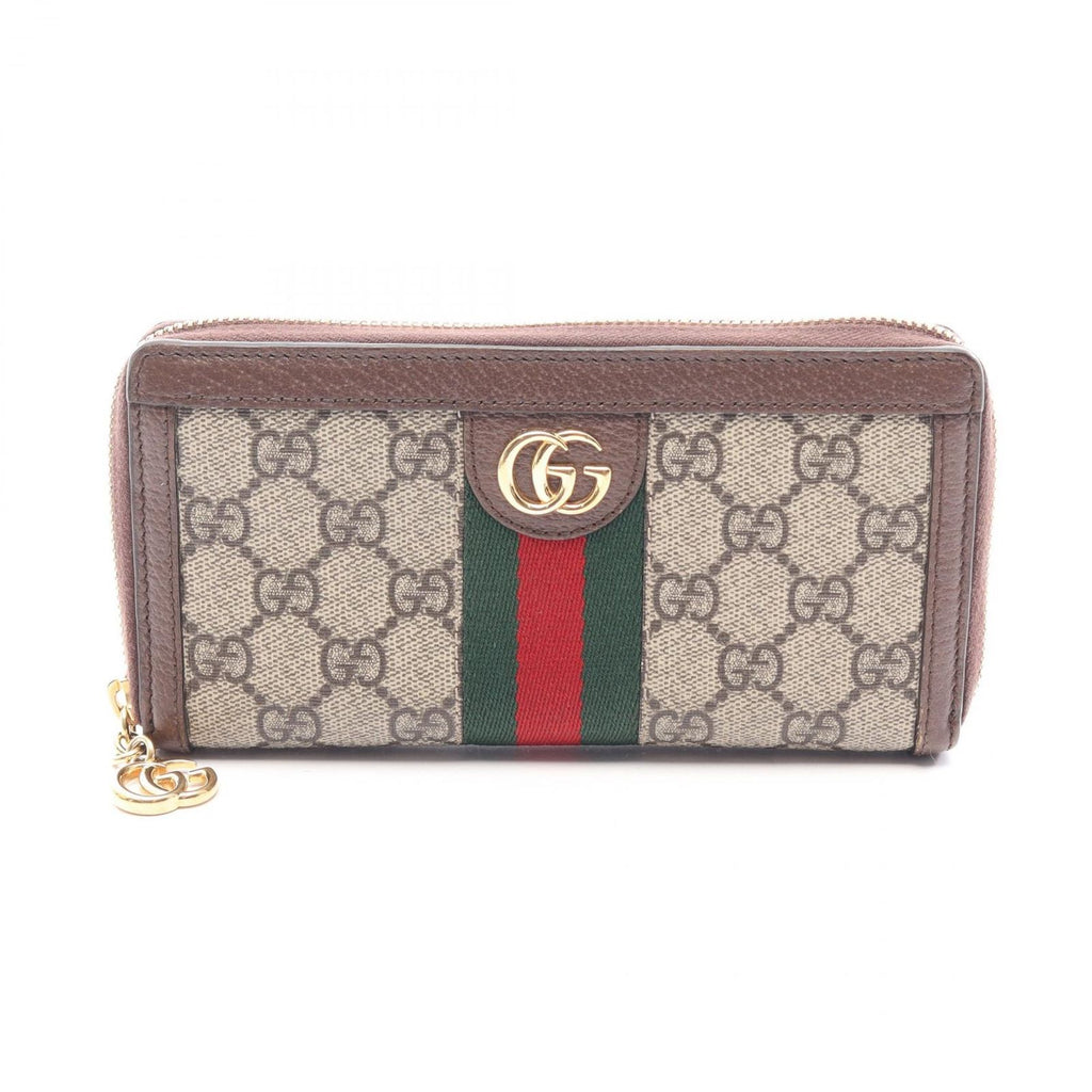 Gucci Round Wallet Ophidia GG Supreme Sherry Line Beige Brown Leather