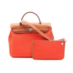 Hermes Handbag Herbag Zip PM 2-Way Capucines Fauve Canvas Leather Zip PM