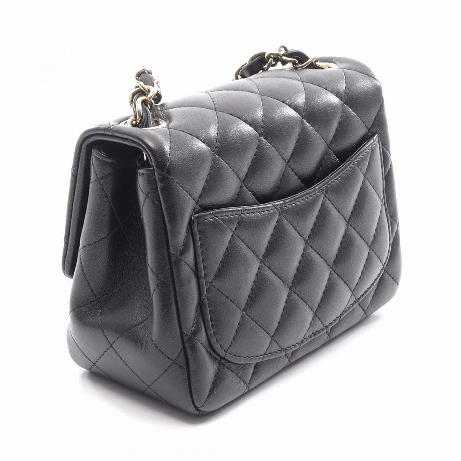 Chanel Shoulder Bag Mini Quilted Black Lambskin Chain — view 2