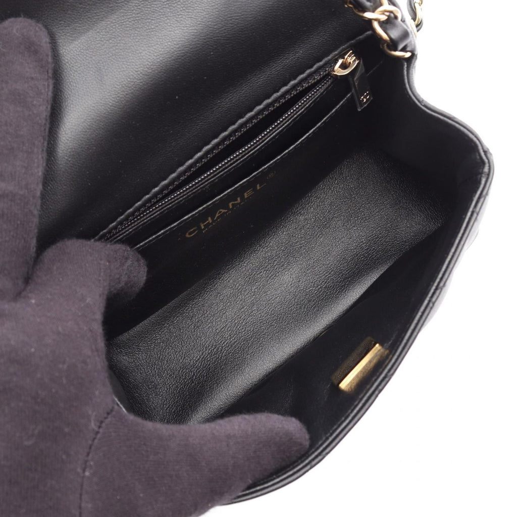 Chanel Shoulder Bag Mini Quilted Black Lambskin Chain — view 3