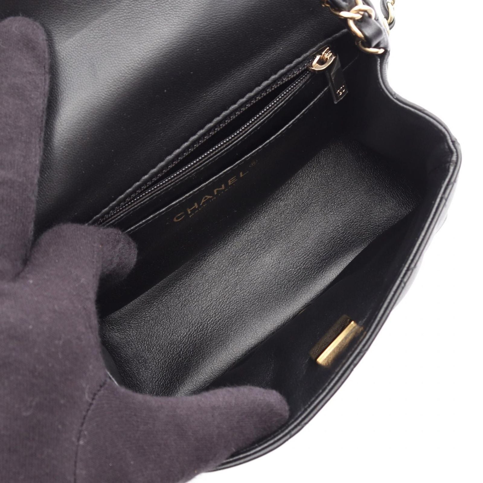 Chanel Shoulder Bag Mini Quilted Black Lambskin Chain — view 3