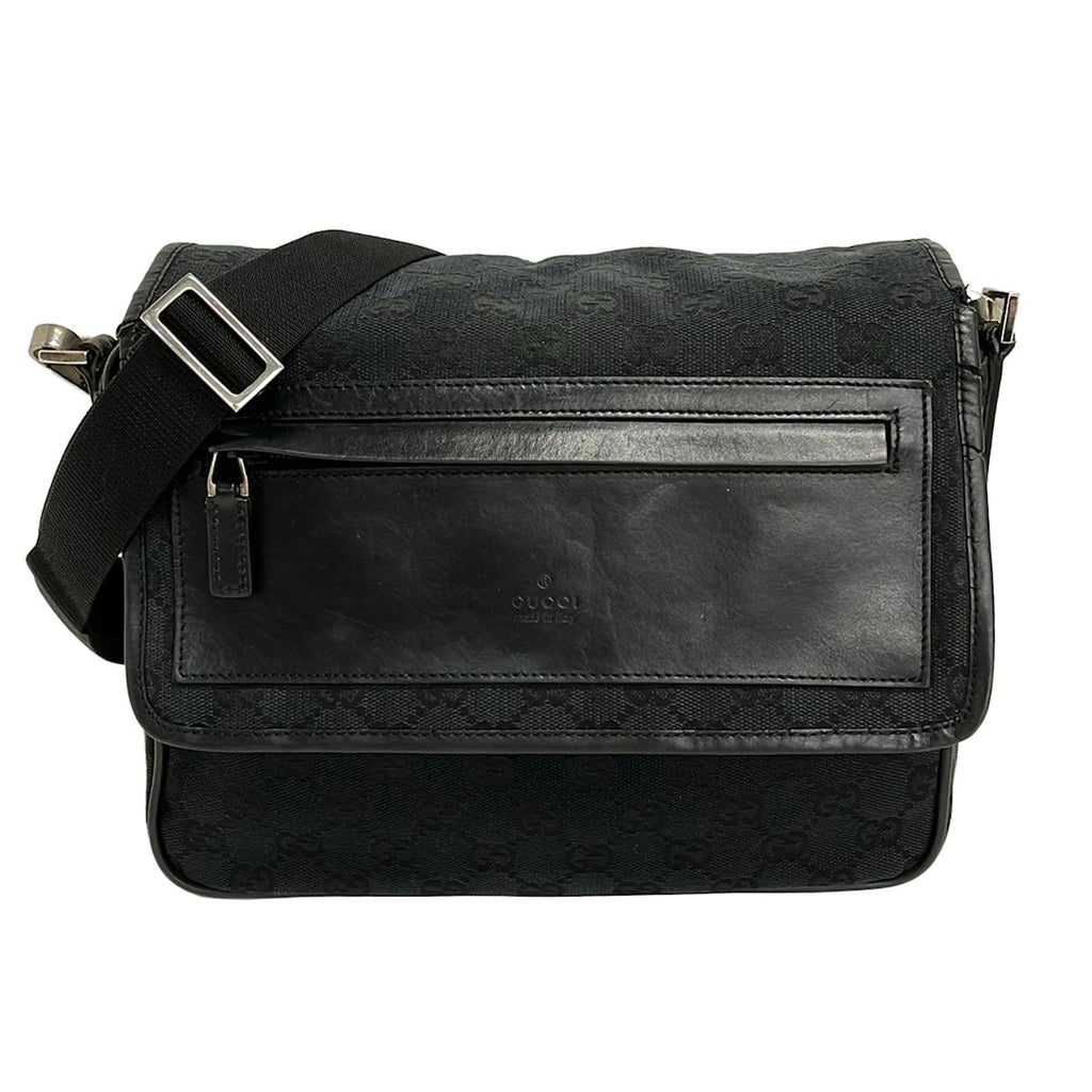 Gucci Shoulder Bag GG Pattern Black Leather