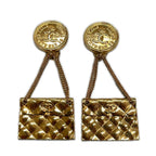 Chanel CC Logo Quilted Coin & Bag Motif Earrings 31 Rue Cambon Gold — view 2
