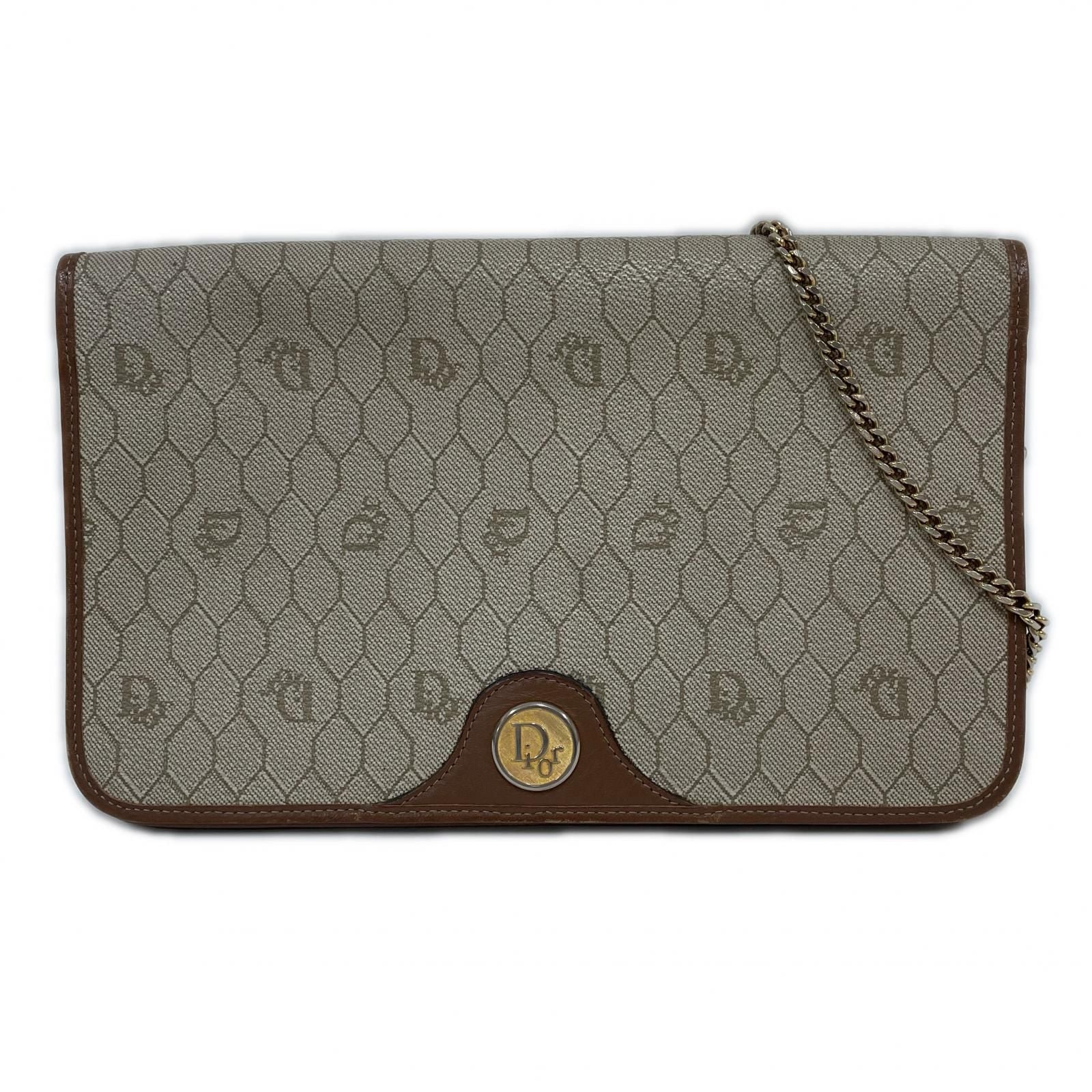 Dior Honeycomb Pattern Chain Shoulder Bag Beige
