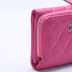 Chanel Quilted Compact Wallet Trifold Lambskin Pink Silver — view 6
